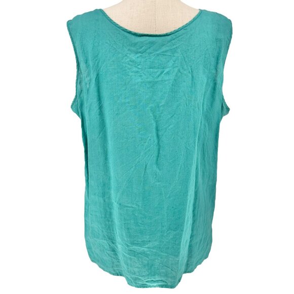 Silk Club Tank Top Womens 3X Teal Green Washable Linen Lightweight Sleeveless - Picture 2 of 8